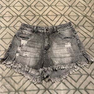 Distressed Gray Denim Women Shorts